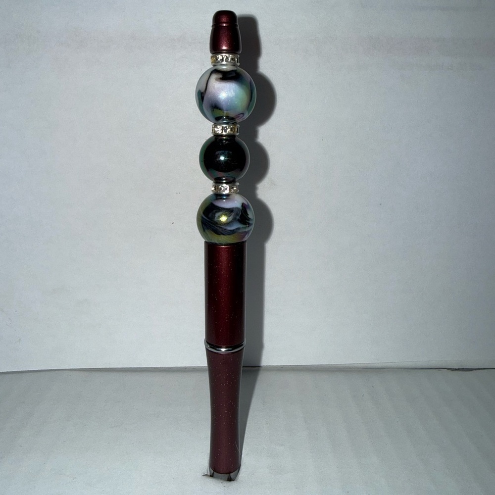 Handmade Beaded Pen- Elegant Maroon Pen & multicolor Marble Resin Beads